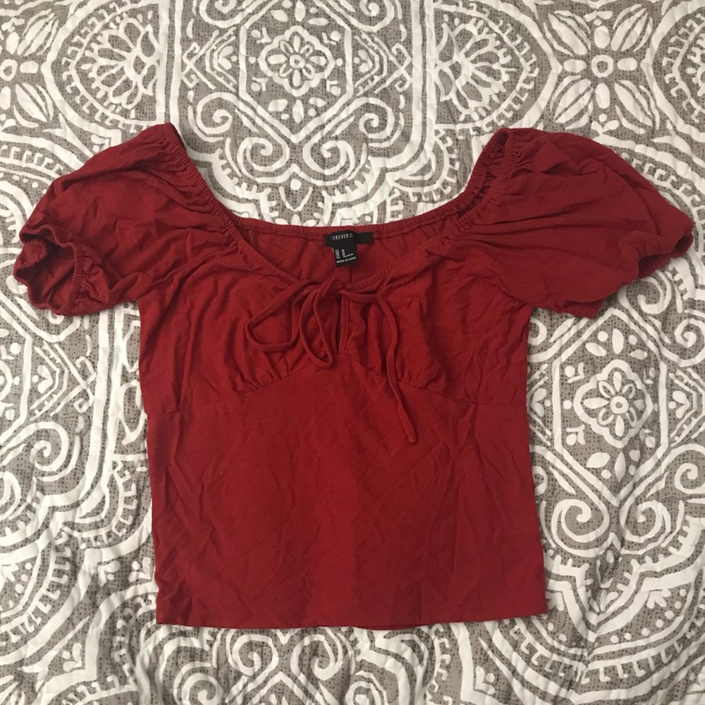 Red off the shoulder crop too